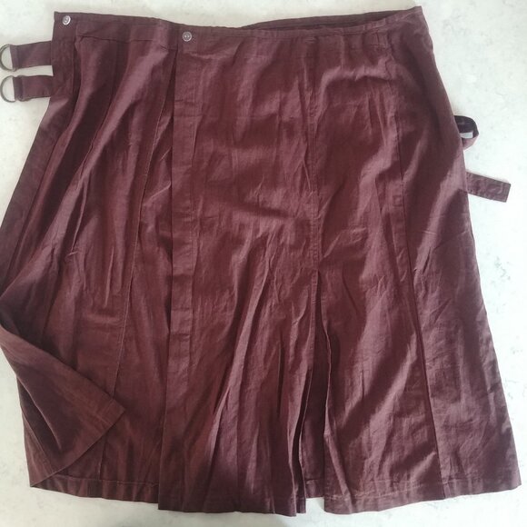 Studio Point linen blend chocolate brown wrap style midi skirt front slit 10 - Picture 14 of 15